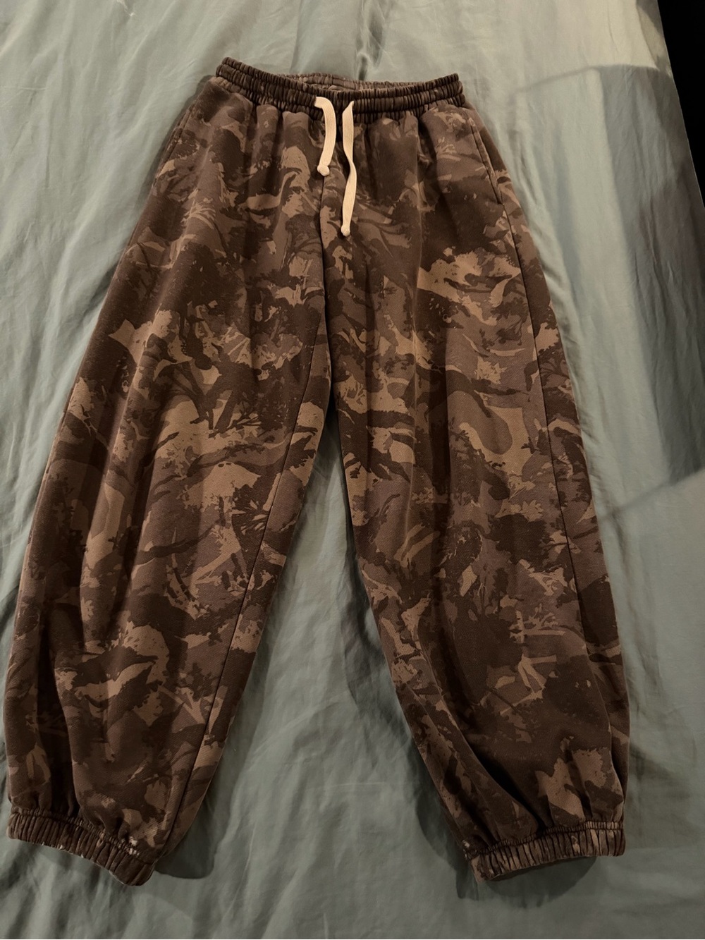 Camouflage Print Drawstring Sweatpants - Olive/Brown